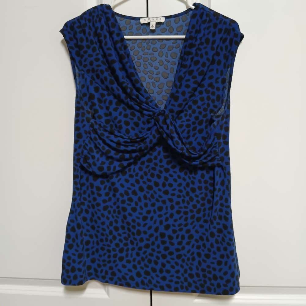 Chaus New York Blue Sleeveless Ruched Top